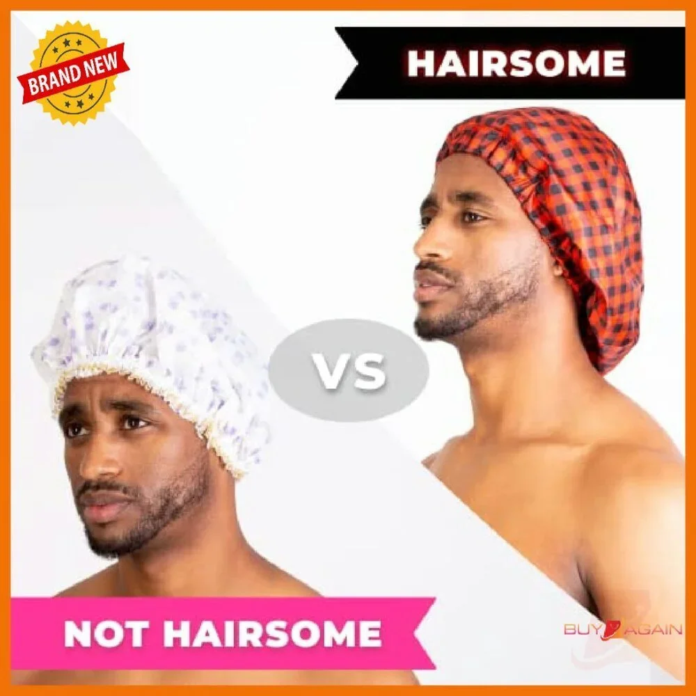 Terry Cloth Lined Shower Cap for Men with Microfiber, Fits All Hair Types